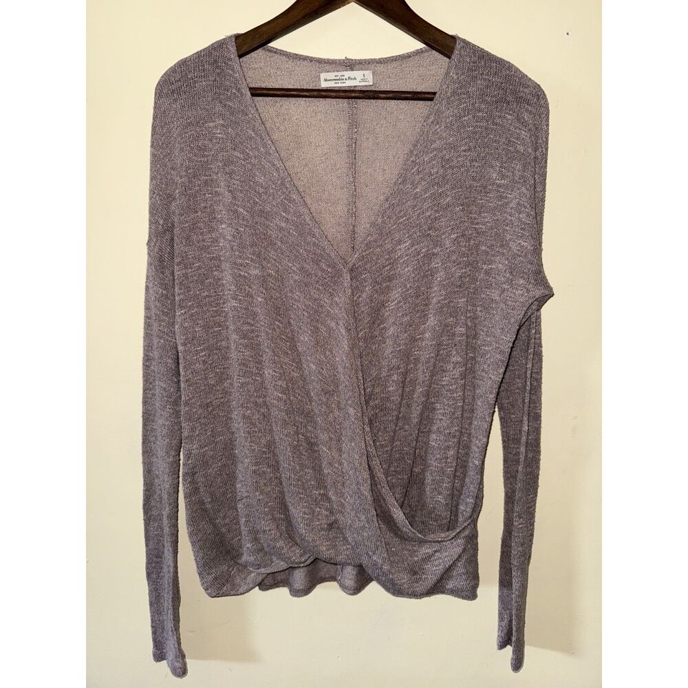 Abercrombie & Fitch Faux Wrap Sweater Top Grey Knit Deep V-Neck Small